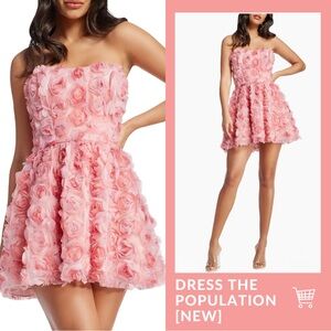 Dress the Population Dress Sasha Strapless Fit & Flare Mini NEW Pink 3D Floral